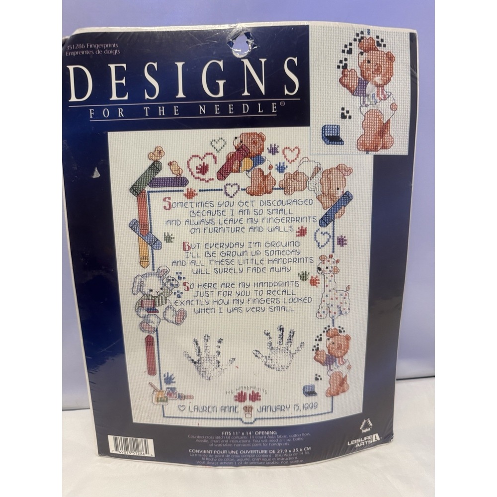 Designs For‎ The Needle Counted Crosstitch Kit My Handprints NEW Leisure Arts